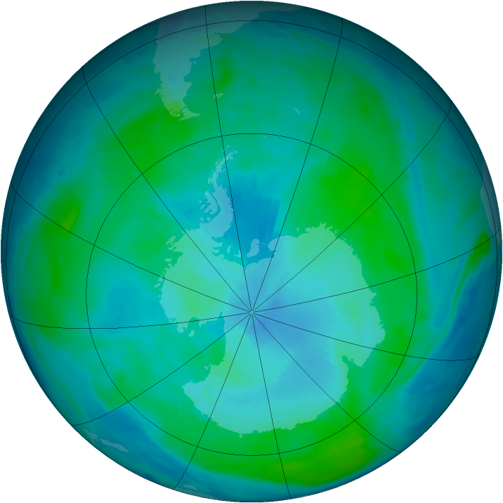 Antarctic ozone map for 13 February 1997